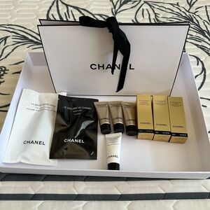 CHANEL Skincare Set with Black, White, and Gold Packaging